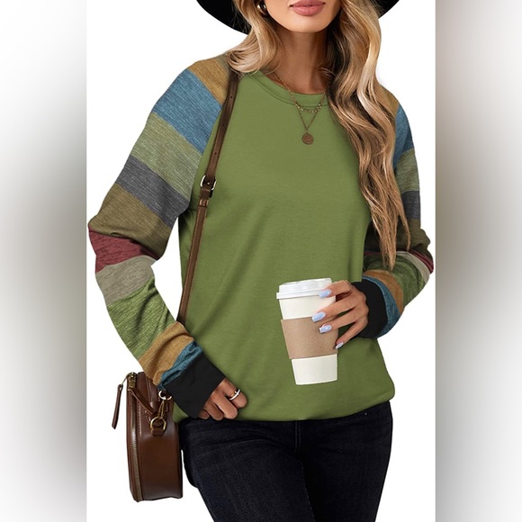 New with tags Lightweight Blouse Color Block Long Sleeve Loose Fit Tunic - Picture 1 of 5